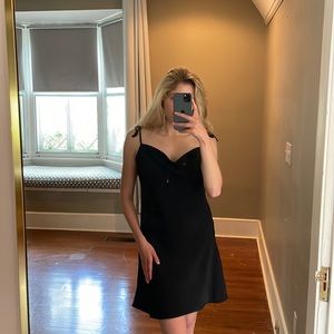 Black Swing Satin Dress with Tie Straps